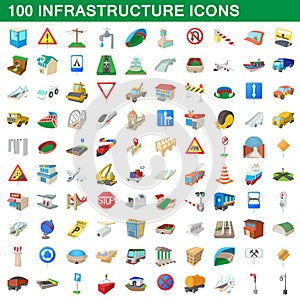 100 infrastructure set, cartoon style
