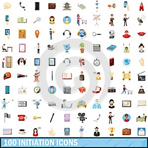 100 initiation icons set, cartoon style