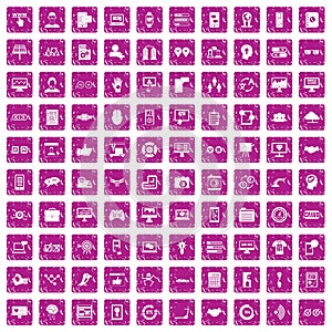 100 interface icons set grunge pink
