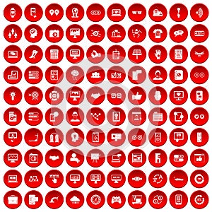 100 interface icons set red