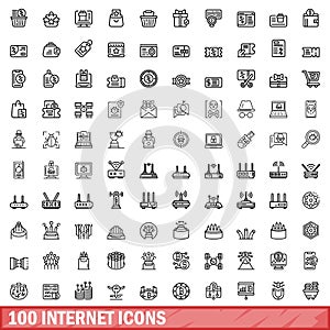 100 internet icons set, outline style