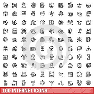 100 internet icons set, outline style