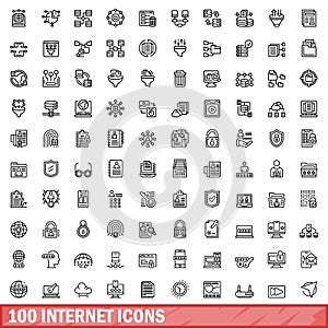 100 internet icons set, outline style