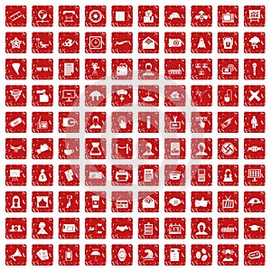 100 journalist icons set grunge red