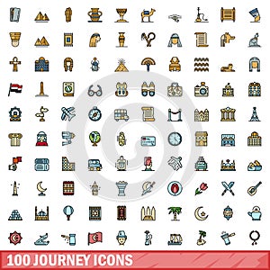 100 journey icons set, color line style