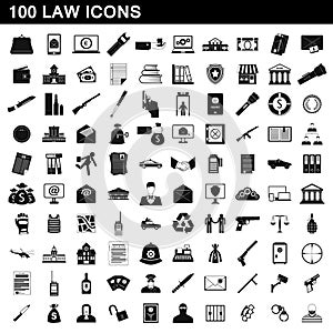 100 law icons set, simple style