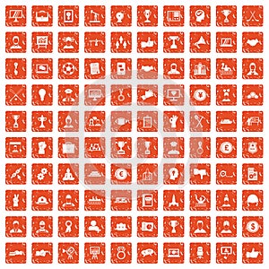 100 leadership icons set grunge orange