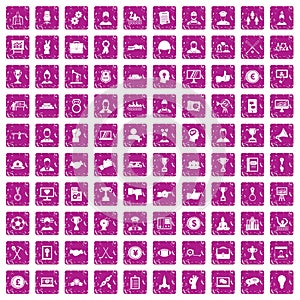 100 leadership icons set grunge pink