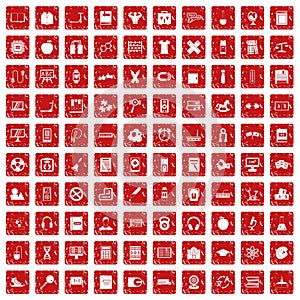 100 learning kids icons set grunge red