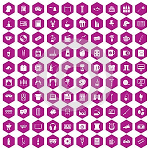 100 leisure icons hexagon violet