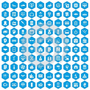 100 loans icons set blue