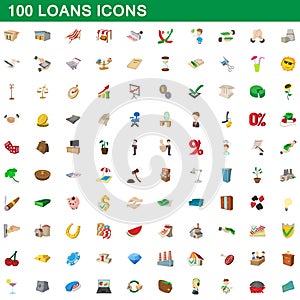 100 loans icons set, cartoon style