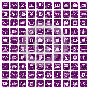 100 loans icons set grunge purple