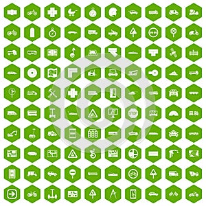 100 location icons hexagon green