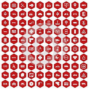 100 location icons hexagon red