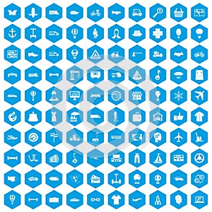 100 logistics icons set blue