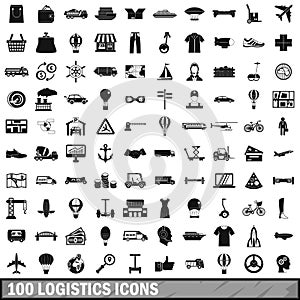 100 logistics icons set, simple style