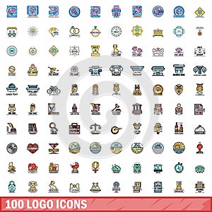 100 logo icons set, color line style