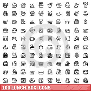 100 lunch-box icons set, outline style