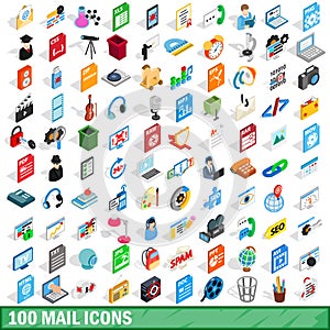 100 mail icons set, isometric 3d style