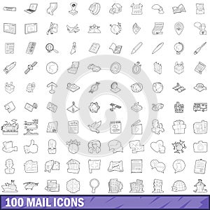 100 mail icons set, outline style