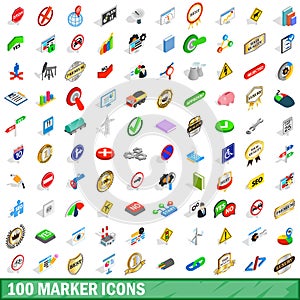 100 marker icons set, isometric 3d style