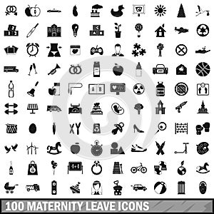 100 maternity leave icons set, simple style