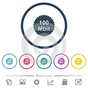 100 mbit guarantee sticker flat color icons in round outlines