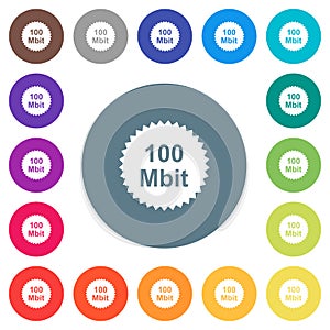 100 mbit guarantee sticker flat white icons on round color backgrounds