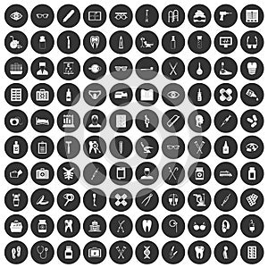 100 medical accessories icons set black circle