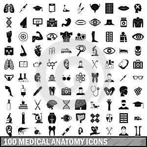 100 medical anatomy icons set, simple style