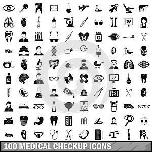 100 medical checkup icons set, simple style