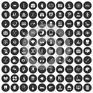 100 medical icons set black circle