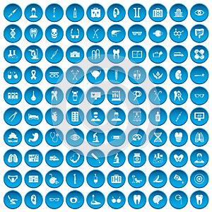 100 medical icons set blue