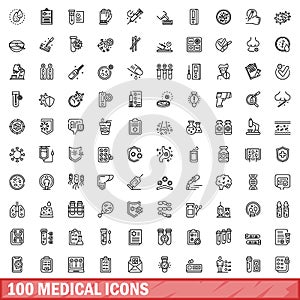 100 medical icons set, outline style