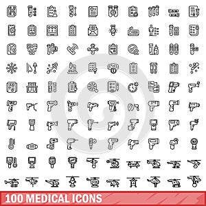 100 medical icons set, outline style