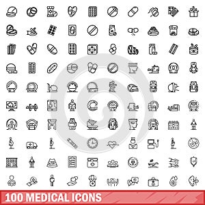 100 medical icons set, outline style