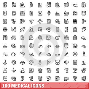 100 medical icons set, outline style