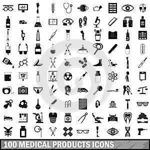 100 medical products icons set, simple style