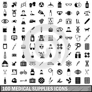 100 medical supplies icons set, simple style