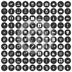 100 medical treatmet icons set black circle