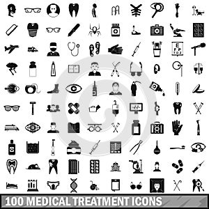100 medical treatmet icons set, simple style
