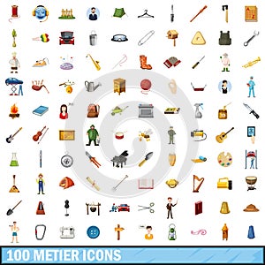 100 metier icons set, cartoon style