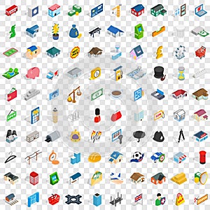 100 metropolis icons set, isometric 3d style