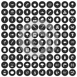 100 microbiology icons set black circle