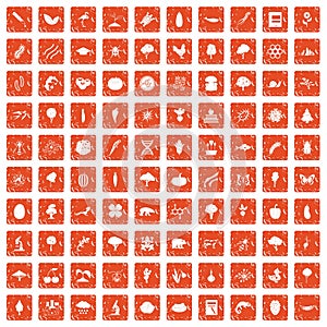 100 microbiology icons set grunge orange