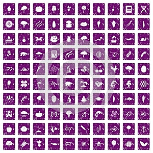 100 microbiology icons set grunge purple