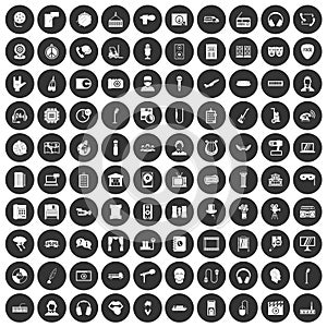 100 microphone icons set black circle