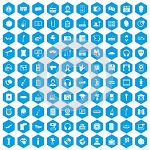 100 microphone icons set blue