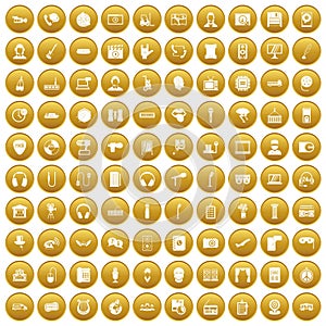 100 microphone icons set gold